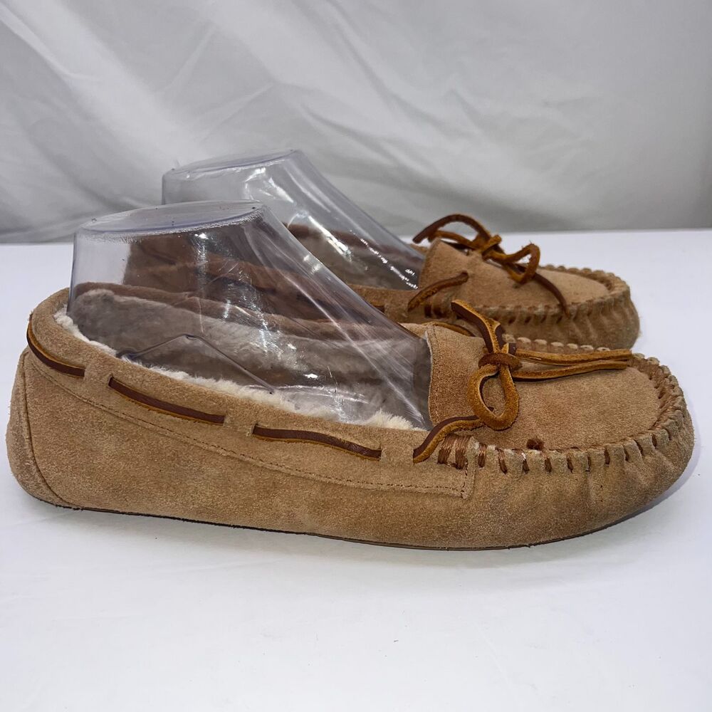 Minnetonka Moccasin Slippers Womens 9M Brown Suede Winter Warm Comfort Loafers